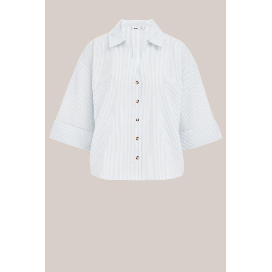 WE Fashion Dames blouse met streep - Regular fit - Wit - Katoen - Maat: S Wit
