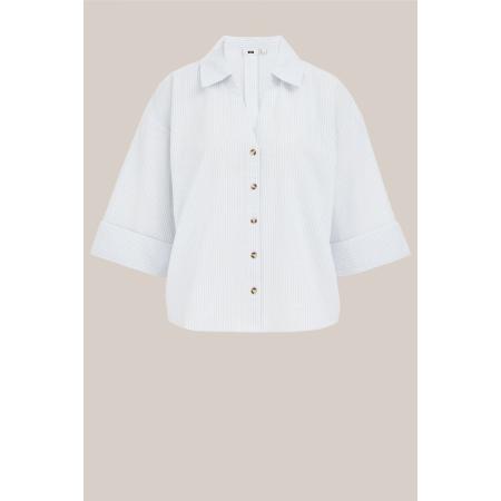 WE Fashion Dames blouse met streep - Regular fit - Wit - Katoen - Maat: S
