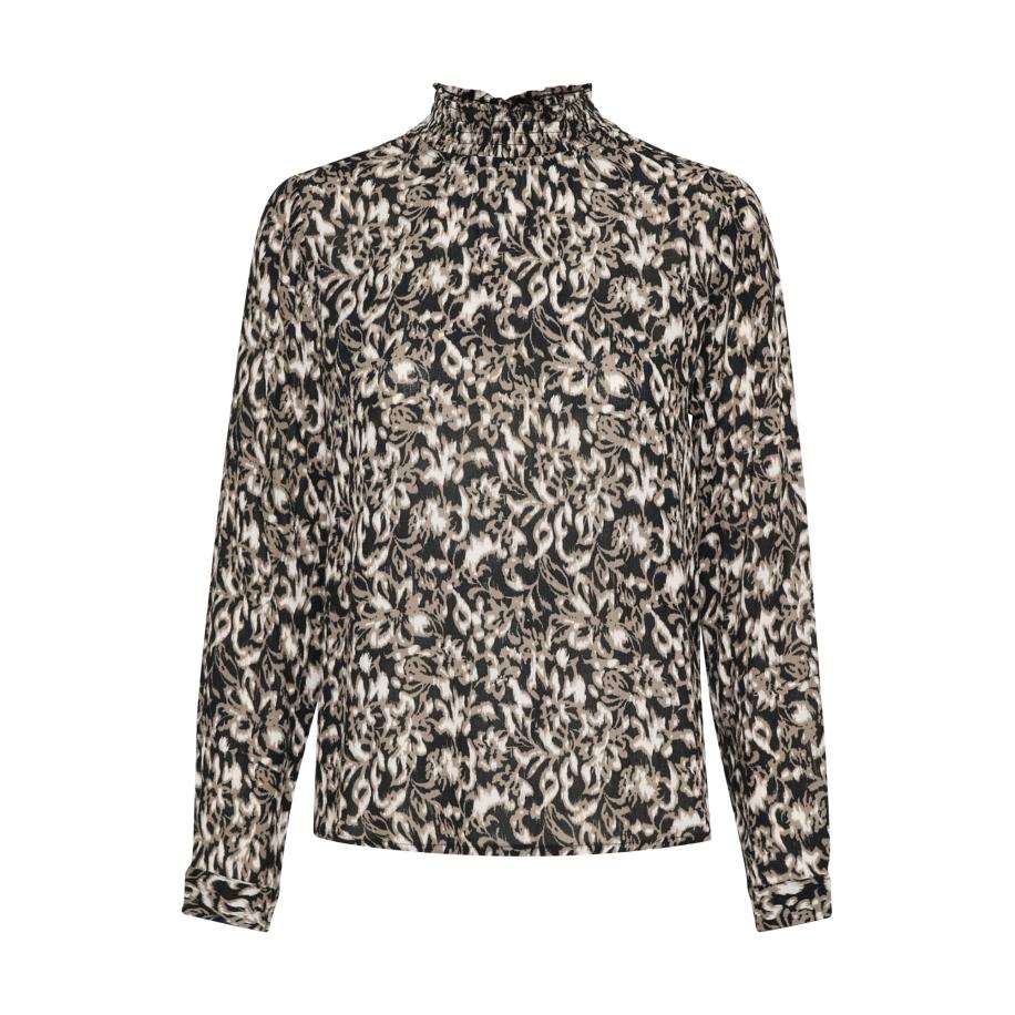 Kaffe Blouse KA Amber donkerbeige / zwart / wit Zwart