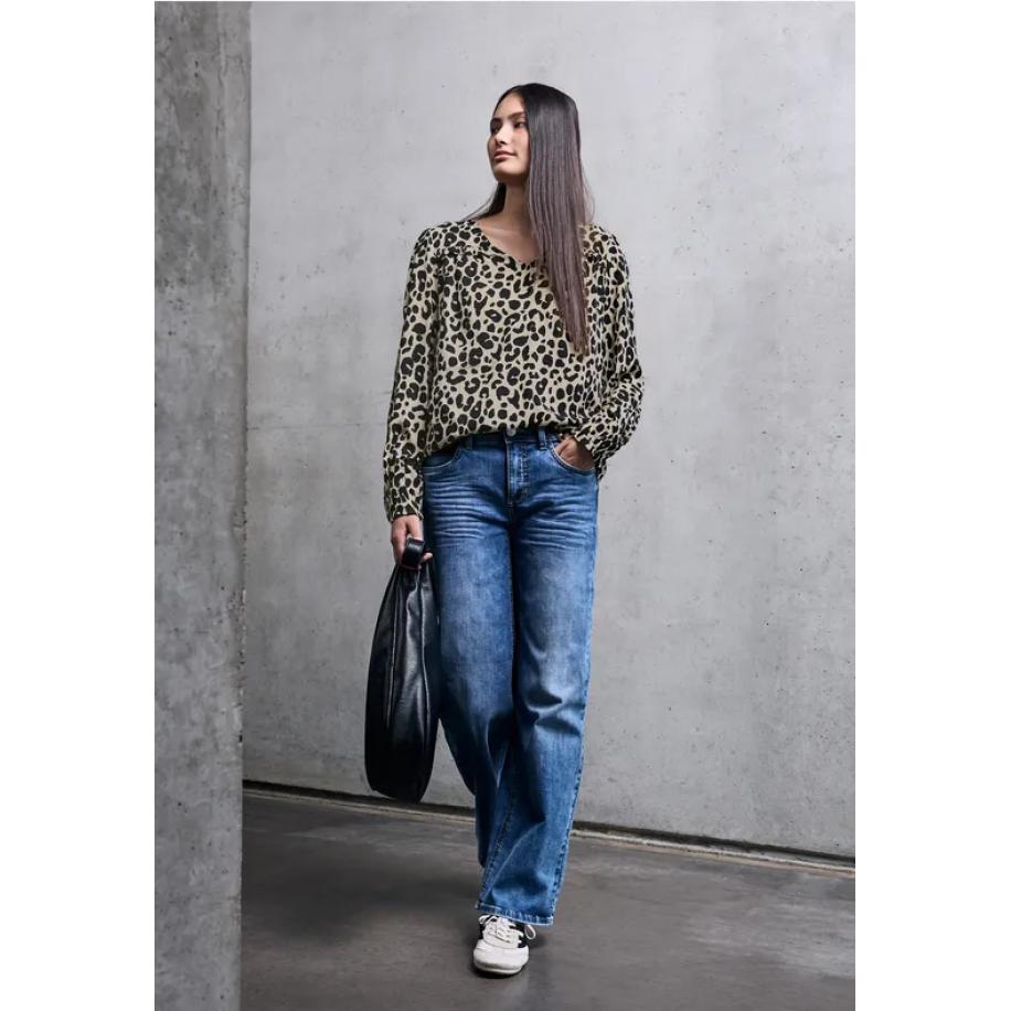 Street One Blouse met V-hals en ruches - Bruin