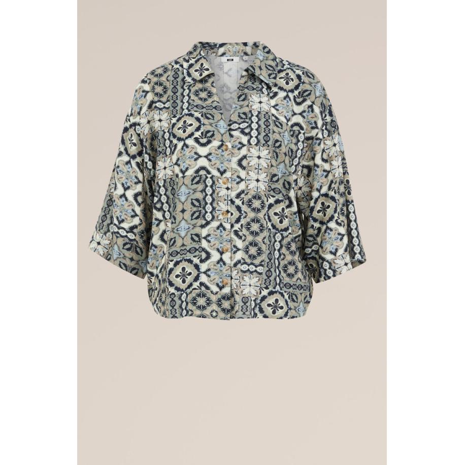 WE Fashion Dames blouse met print - Regular fit - Groen - Viscose - Maat: XS Groen
