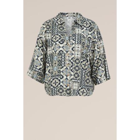 WE Fashion Dames blouse met print - Regular fit - Groen - Viscose - Maat: XS