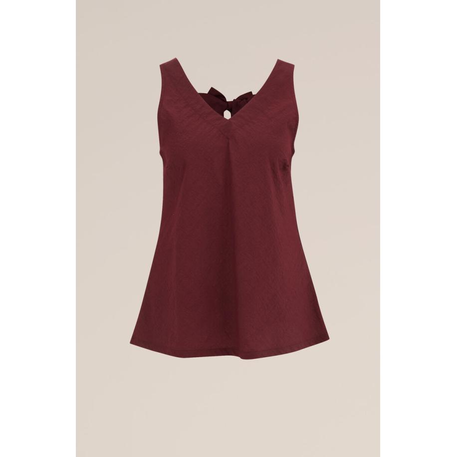 WE Fashion Dames singlet met strik - Regular fit - Bordeauxrood - Viscose - Maat: XS Rood