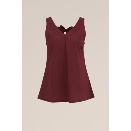 WE Fashion Dames singlet met strik - Regular fit - Bordeauxrood - Viscose - Maat: XS