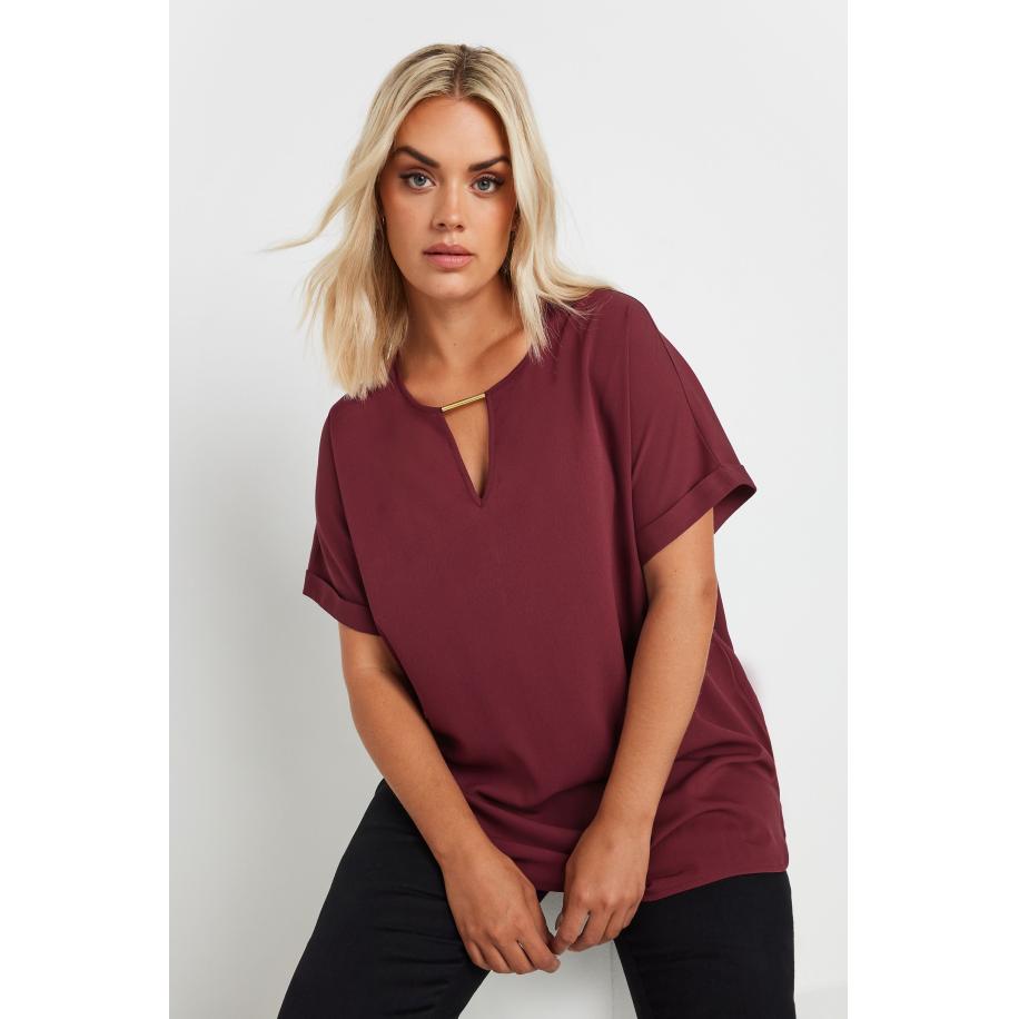 Yours Blouse Met Halslijn Met Inkeping En Korte Mouwen In Wijnrood Size 62-64 Rood