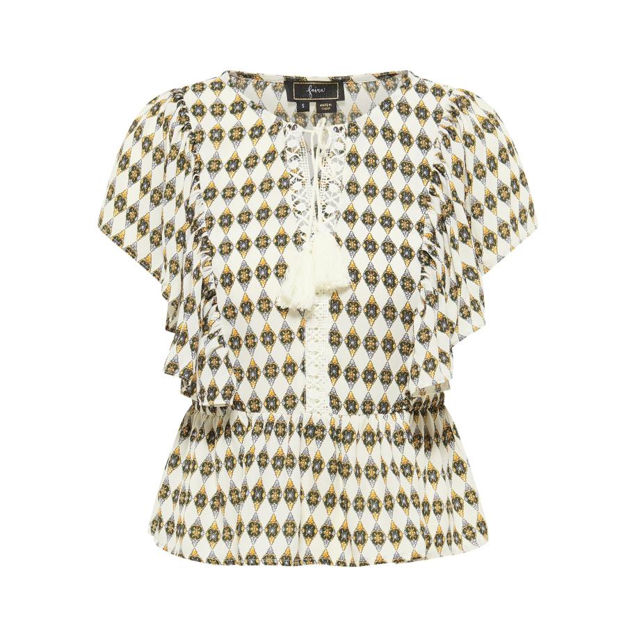 Faina faina Blouse cognac / spar / zwart / wit -