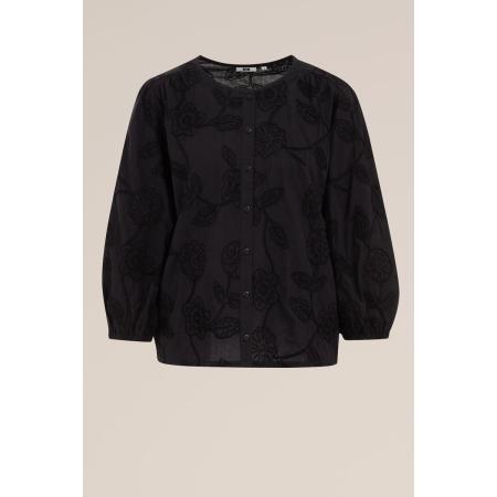 WE Fashion Dames Blouse met embroideries - Regular fit - Zwart - Katoen - Maat: XS