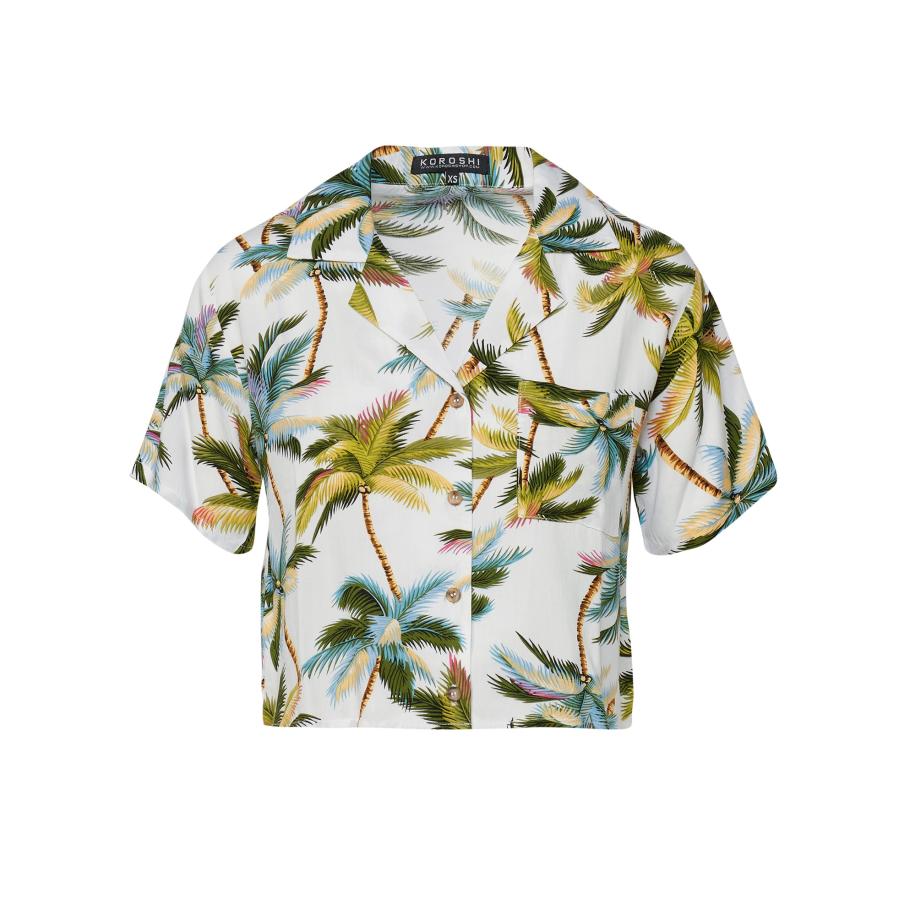 KOROSHI KOROSHI Blouse turquoise / bruin / olijfgroen / wit -