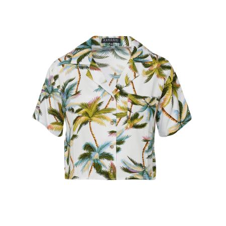 KOROSHI Blouse turquoise / bruin / olijfgroen / wit