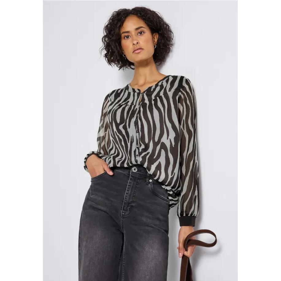 Street One Chiffon blouse met zebraprint Bruin