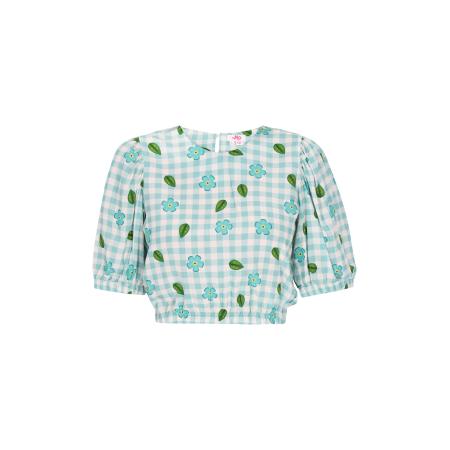 MYMO Blouse Spring Summer hemelsblauw / lichtblauw / donkergroen / wit