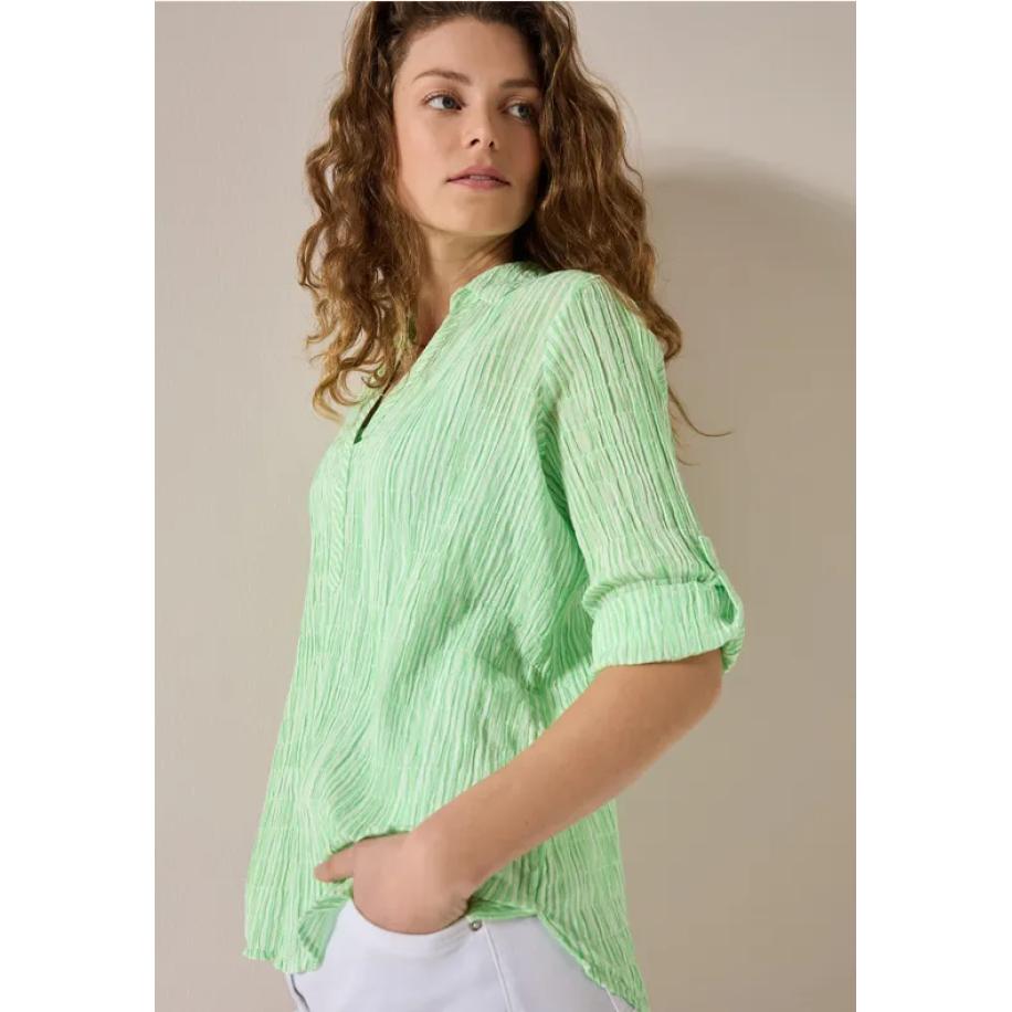CECIL Gestreepte seersucker blouse Groen