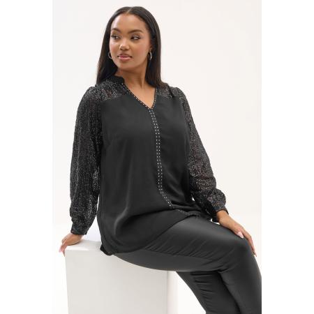 Yours Curve Zwarte Blouse Met Stud Detail En Inkeping Aan De Hals Size 42