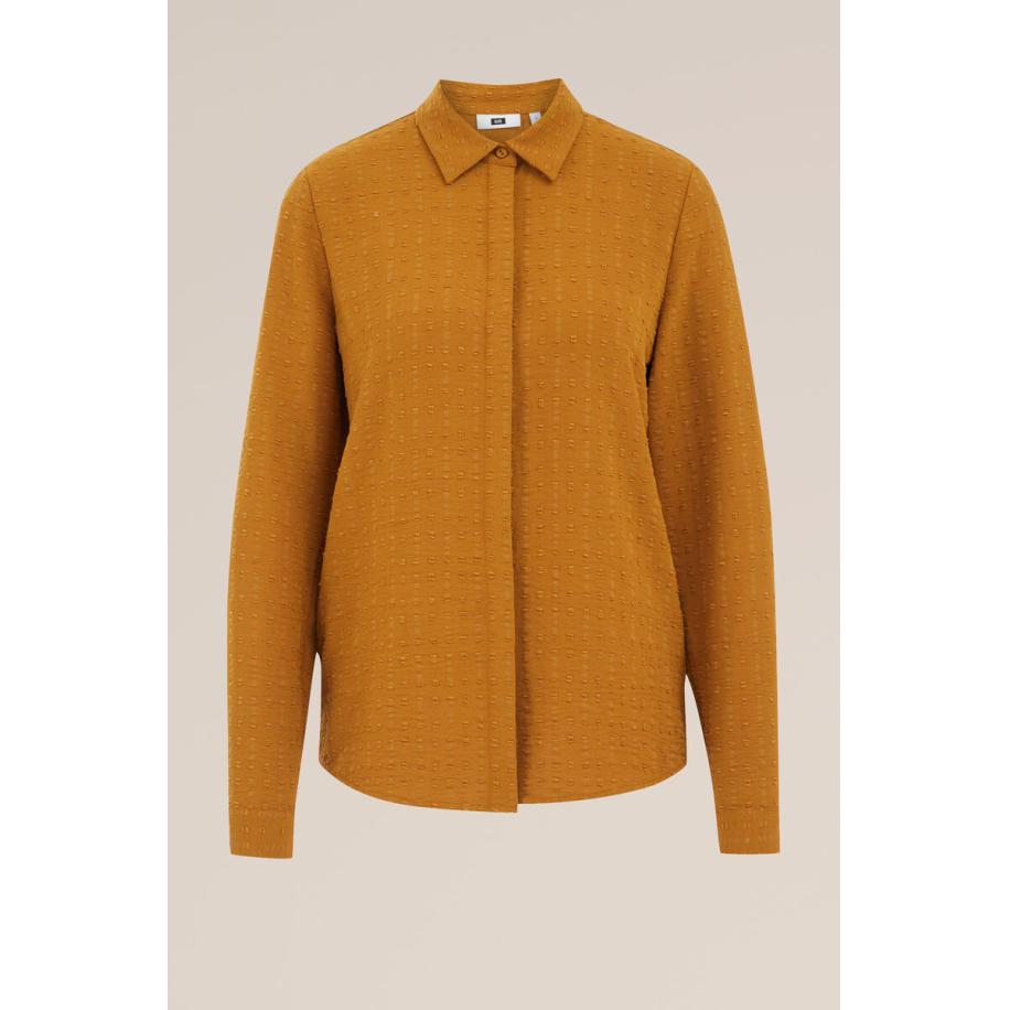 WE Fashion Dames blouse met structuur - Regular fit - Mosterdgeel - Maat: S Geel