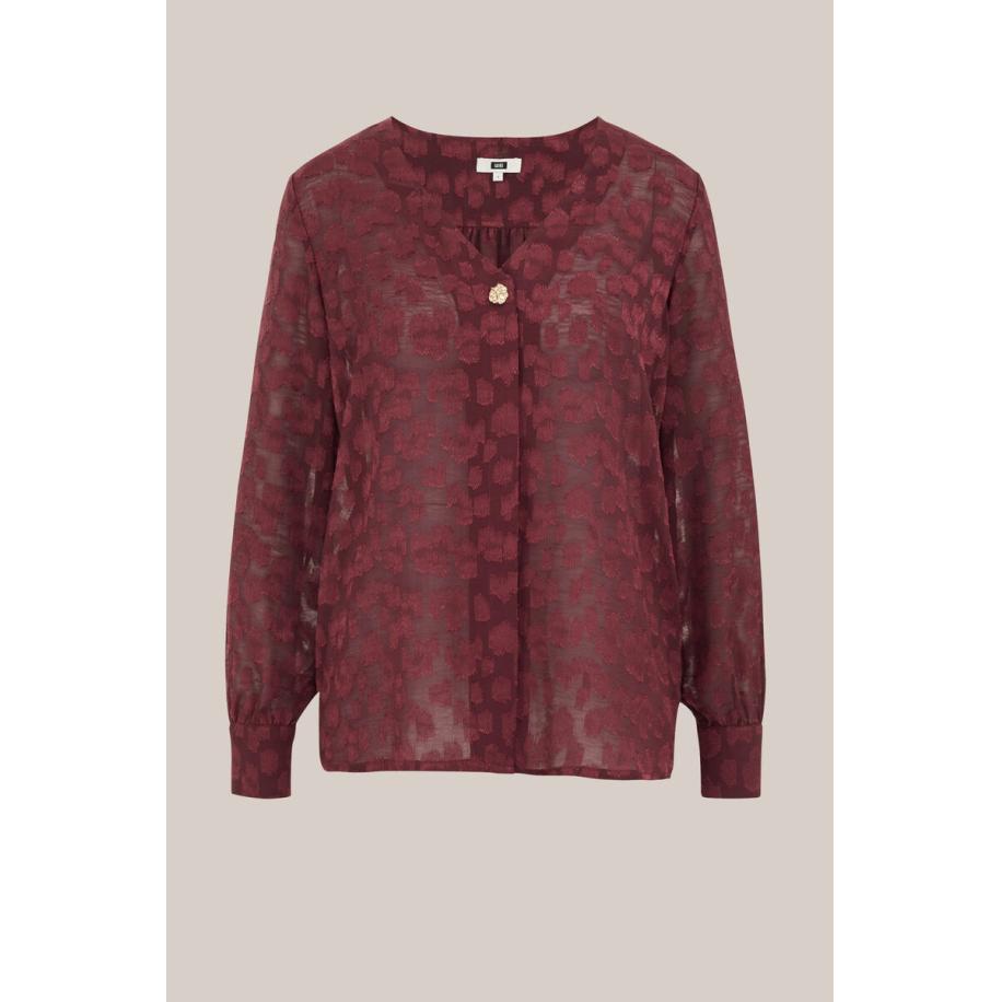 WE Fashion Dames blouse met structuur - Regular fit - Donkerrood - Maat: XS Rood