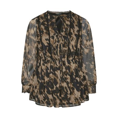 Yours Zwarte Blouse Met Luipaardprint En Strik Aan De Voorkant Size 66-68