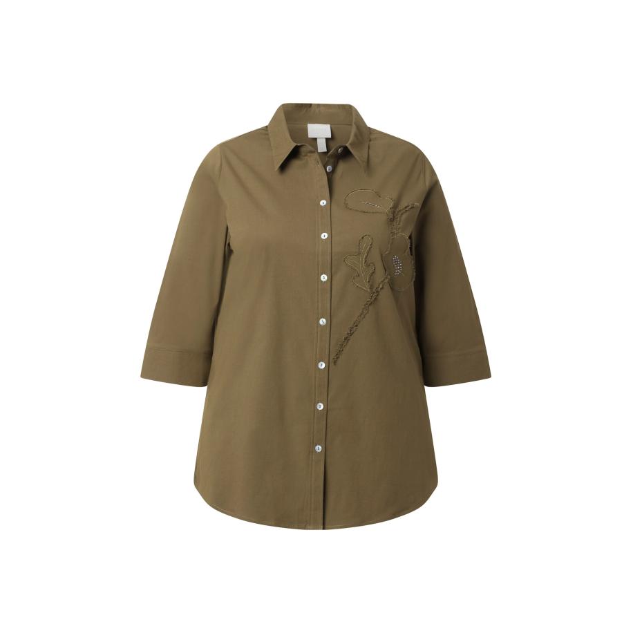 Ulla Popken Ulla Popken Blouse olijfgroen / wit -