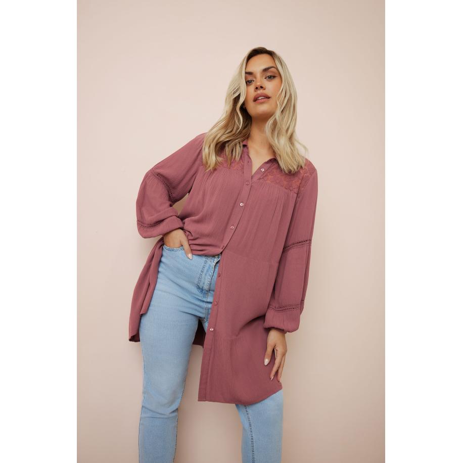 Yours Lang Gelaagd Overhemd Met Gehaakte Details In Oudroze Size 66-68 Roze