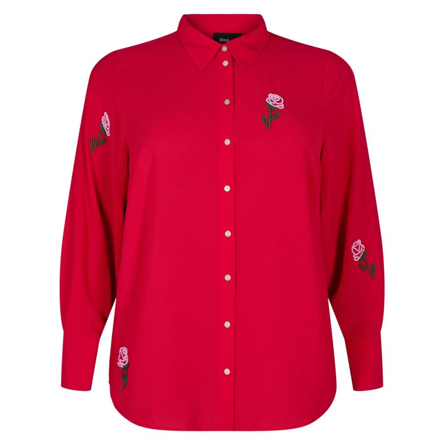 Zizzi Zizzi Blouse MPEARL donkergroen / oudroze / knalrood -