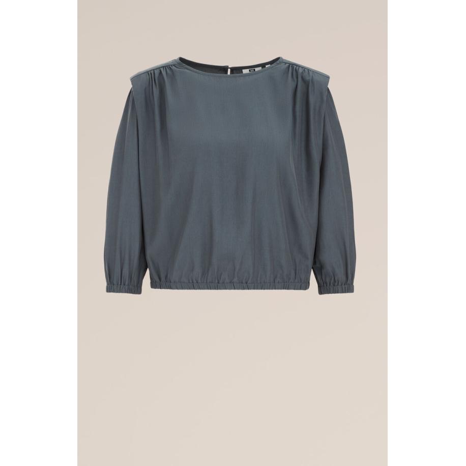 WE Fashion Dames blouse met schoudervullingen - Regular fit - Donkergrijs - Viscose - Maat: L Grijs
