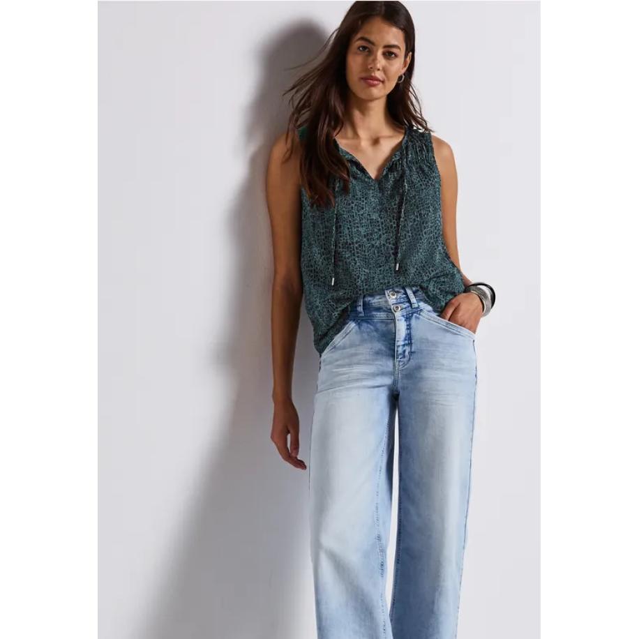 Street One Chiffon bloes met print Blauw