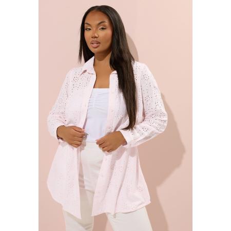 Yours Blouse Met Broderieontwerp En Lange Mouwen In Lichtroze Size 66-68