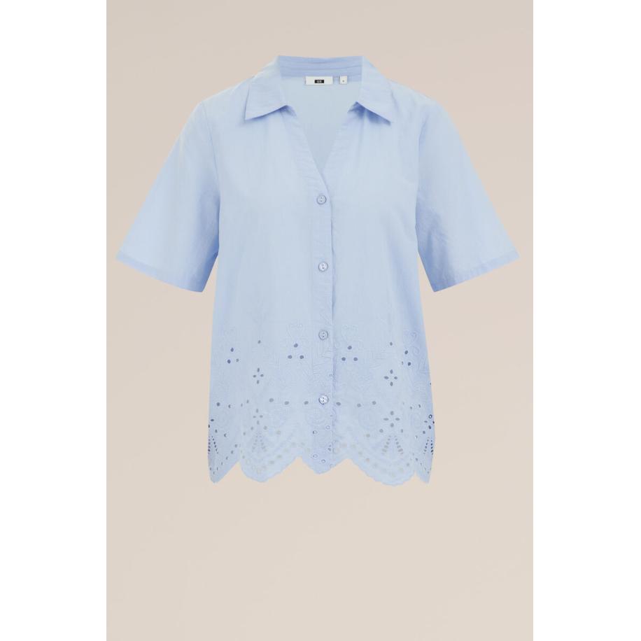 WE Fashion Dames blouse met embroideries - Regular fit - Lichtblauw - Katoen - Maat: S Blauw
