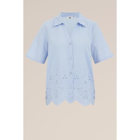 WE Fashion Dames blouse met embroideries - Regular fit - Lichtblauw - Katoen - Maat: S