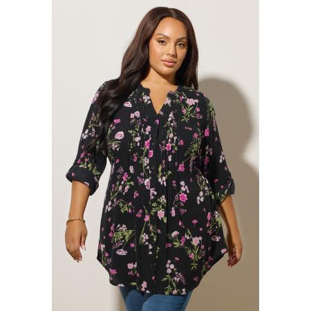 Yours Curve Zwarte Blouse Met Bloemenprint En Pintuck Size 62-64