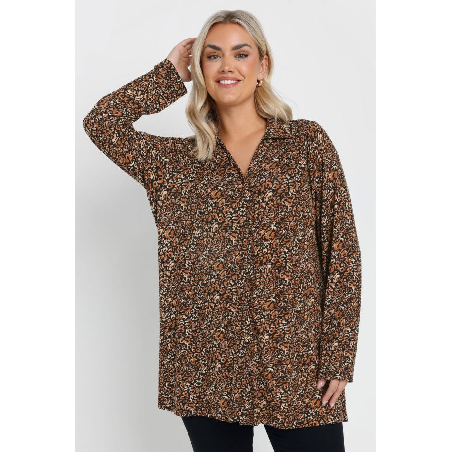 Yours Curve Bruin Jersey Luipaardprint Shirt Aw26 Size 54-56 Bruin