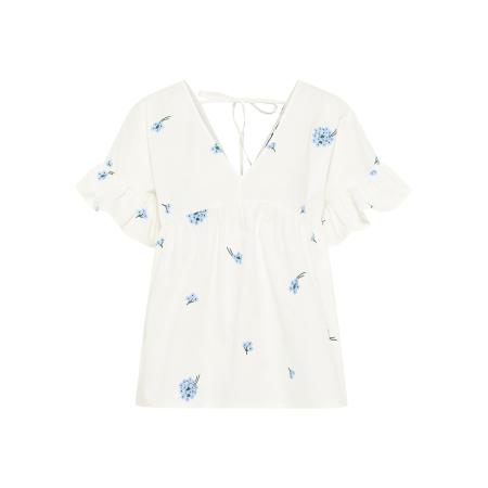 DreiMaster DreiMaster Vintage Blouse lichtblauw / donkergroen / natuurwit