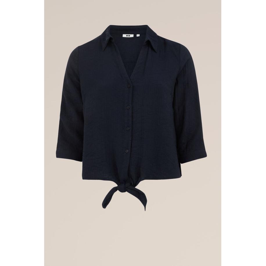 WE Fashion Dames blouse met knoopdetail - Curve - Regular fit - Donkerblauw - Viscose - Plus Size Maat: 48 Blauw