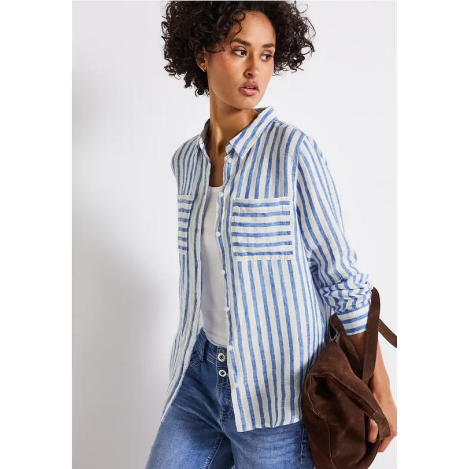 Street One Gestreept linnen overhemd blouse Blauw