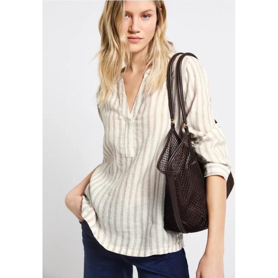 Street One Gestreepte linnen blouse Bruin