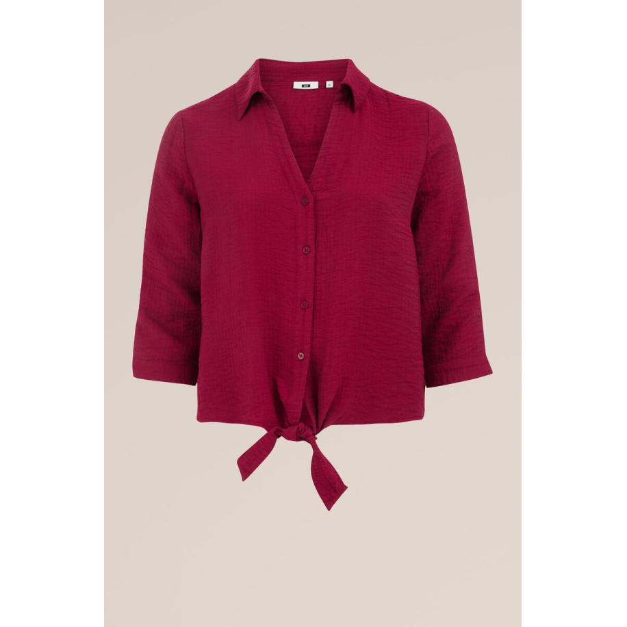 WE Fashion Dames blouse met knoopdetail - Curve - Regular fit - Bordeauxrood - Viscose - Plus Size Maat: 48 Rood