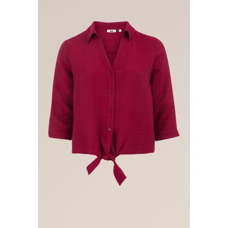 WE Fashion Dames blouse met knoopdetail - Curve - Regular fit - Bordeauxrood - Viscose - Plus Size Maat: 48