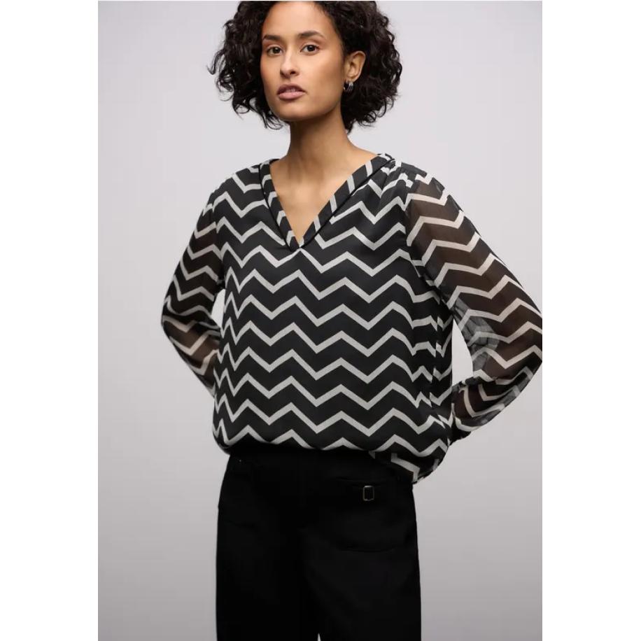 Street One Chiffon tuniek met tape Zwart