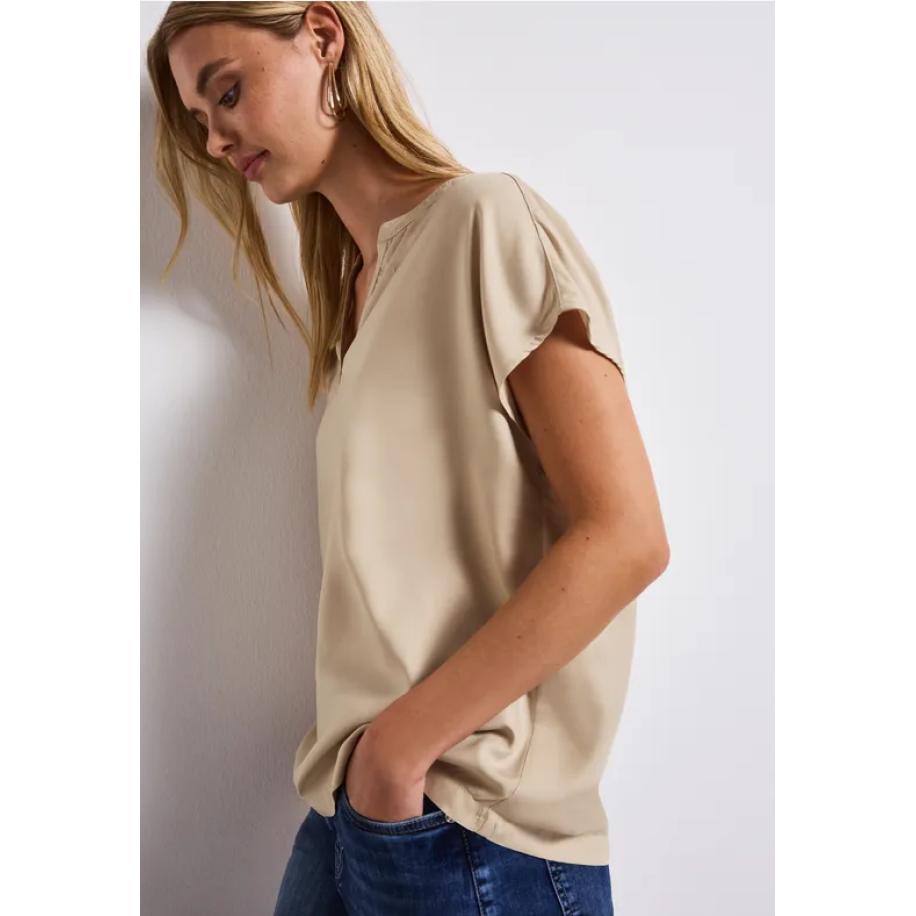 Street One Blouse met gespleten hals in effen kleur Bruin