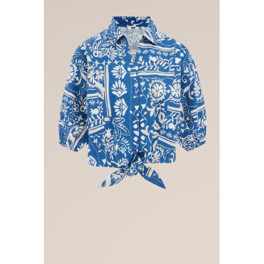 WE Fashion Dames blouse van katoen - Regular fit - Blauw - Katoen - Maat: L Blauw