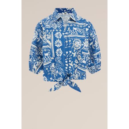 WE Fashion Dames blouse van katoen - Regular fit - Blauw - Katoen - Maat: L