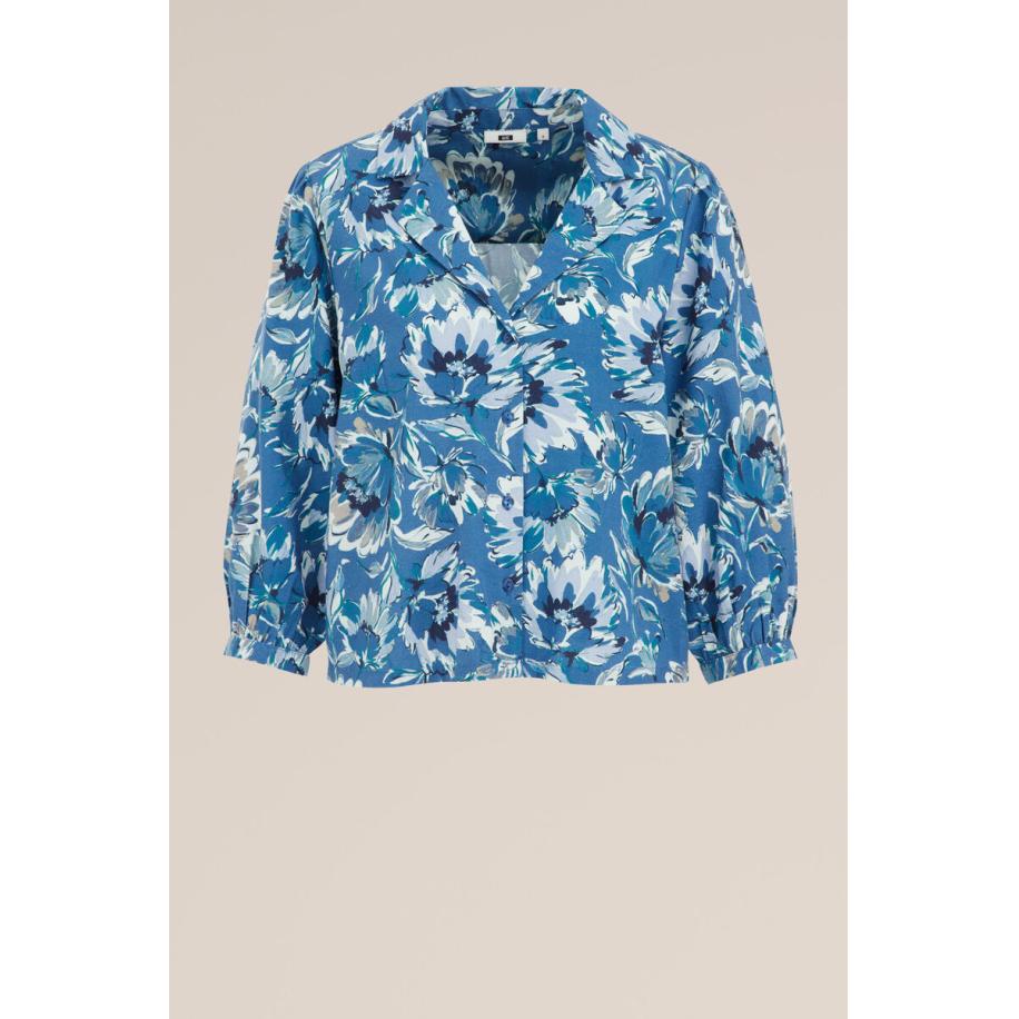 WE Fashion Dames blouse met print - Regular fit - Blauw - Katoen - Maat: S Blauw