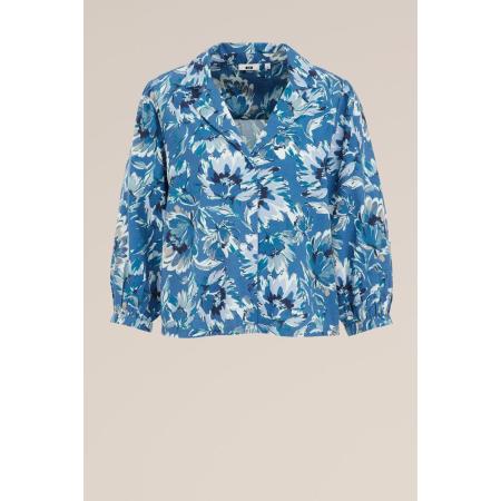 WE Fashion Dames blouse met print - Regular fit - Blauw - Katoen - Maat: S
