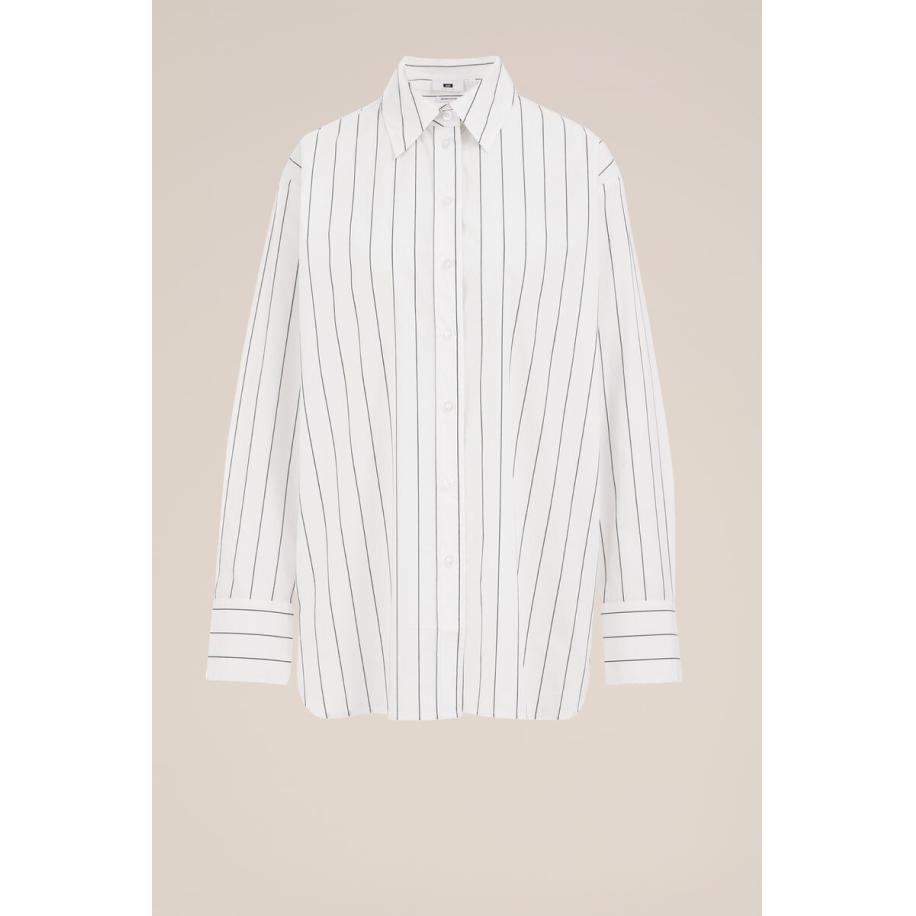 WE Studio dames blouse met streep - Regular fit - Wit - Biologisch katoen - Maat: S Wit