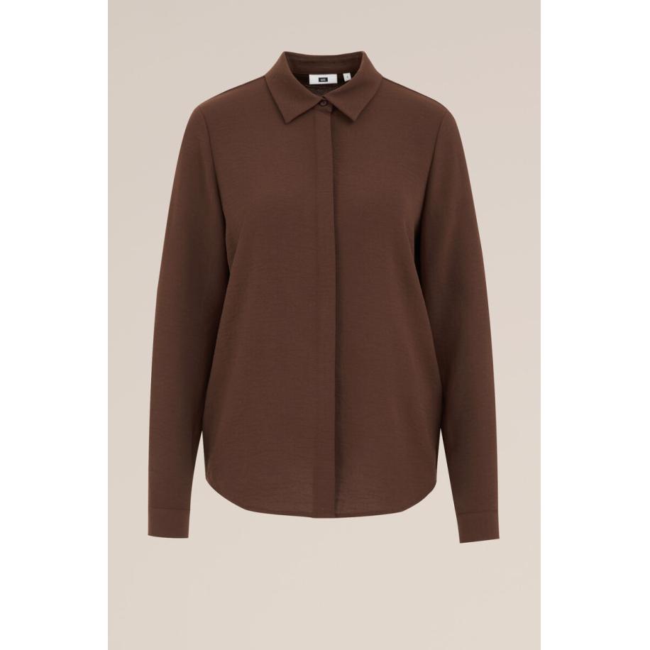 WE Fashion Dames blouse met fijne structuur - Regular fit - Roestbruin - Maat: XS Bruin