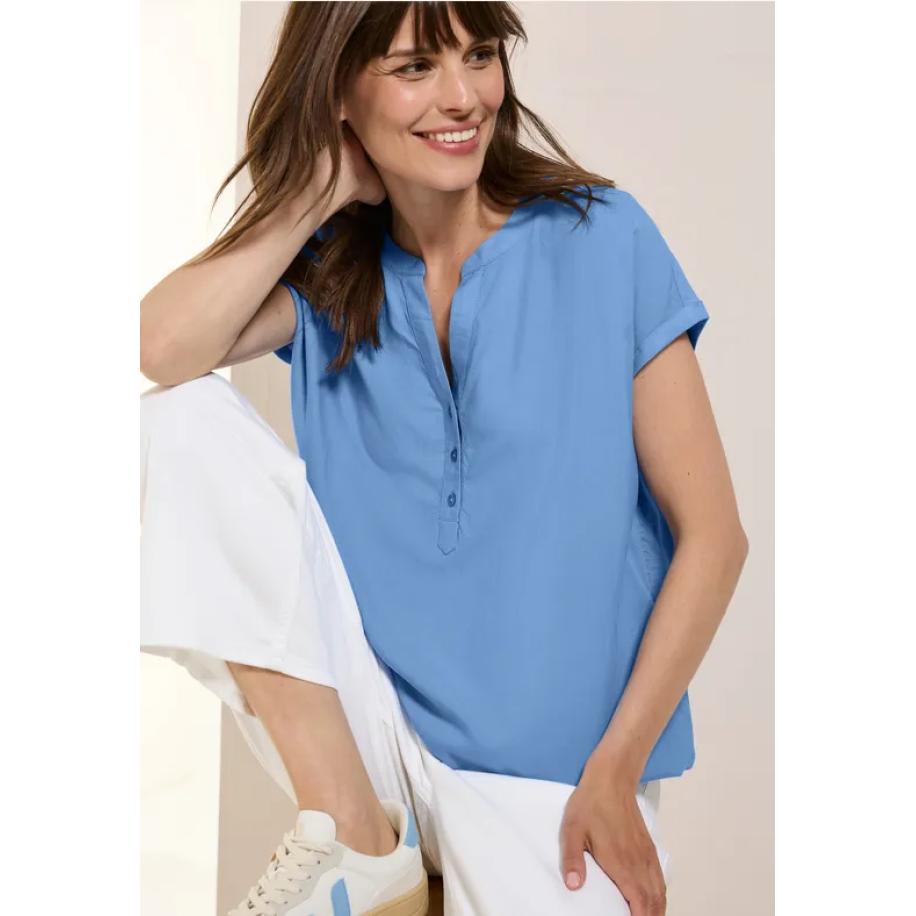 CECIL Blouse met korte mouwen in effen kleur Blauw