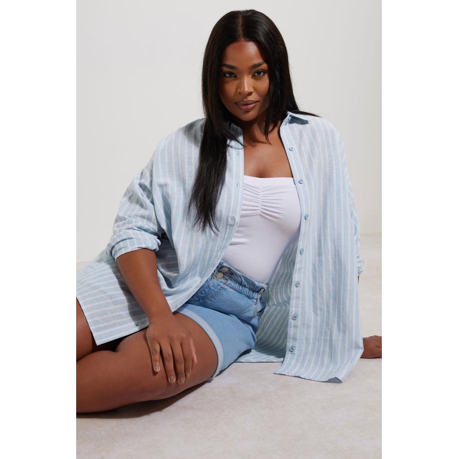 Yours Gestreept Overhemd Van Katoenmix In Lichtblauw Size 66-68 Blauw