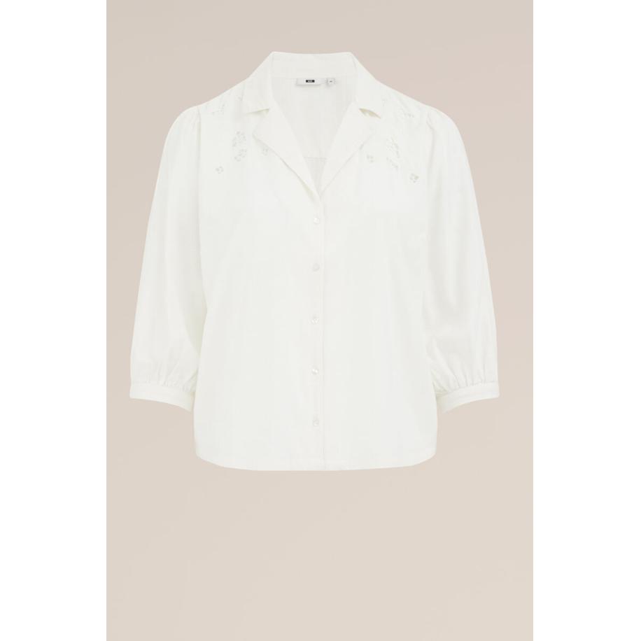 WE Fashion Dames blouse met embroideries - Curve - Regular fit - Wit - Katoen - Plus Size Maat: 48 Wit