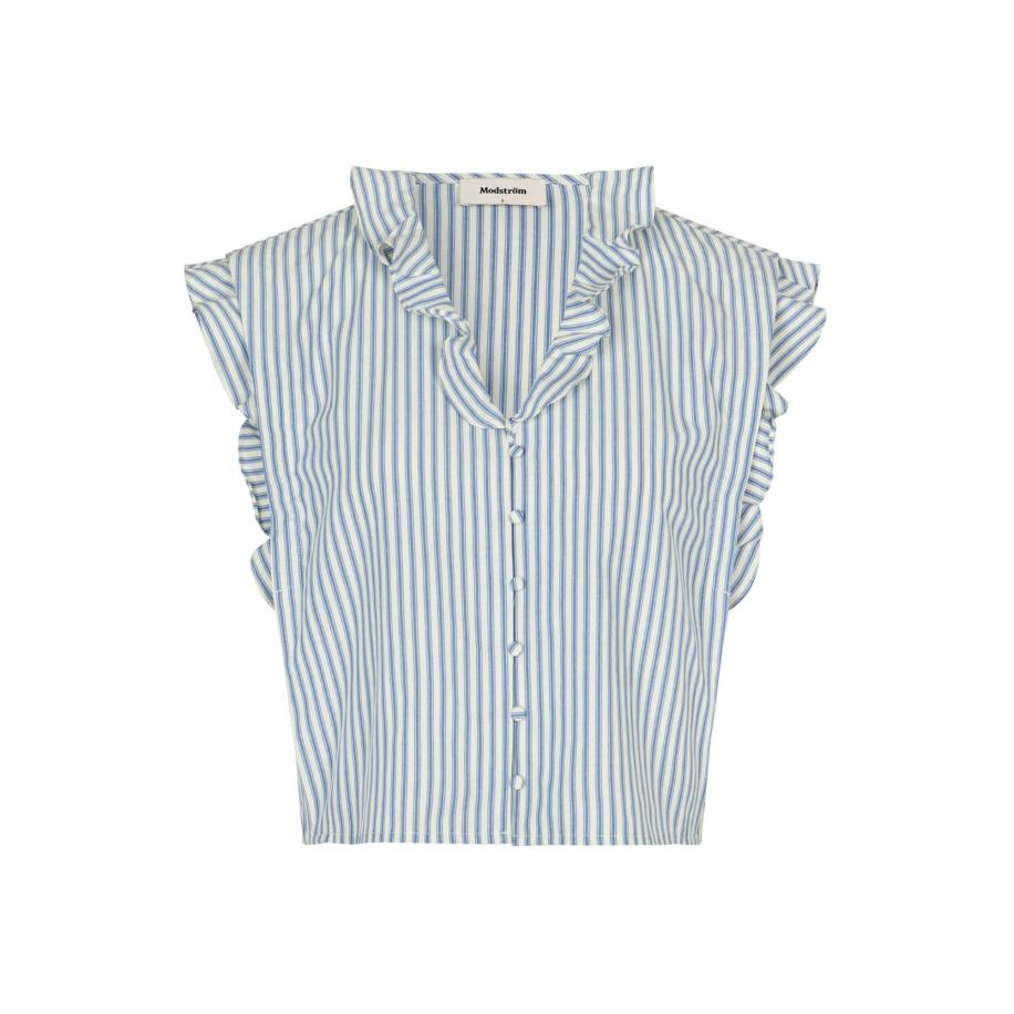 Modström modström Blouse Nikkomd lichtblauw / wit -