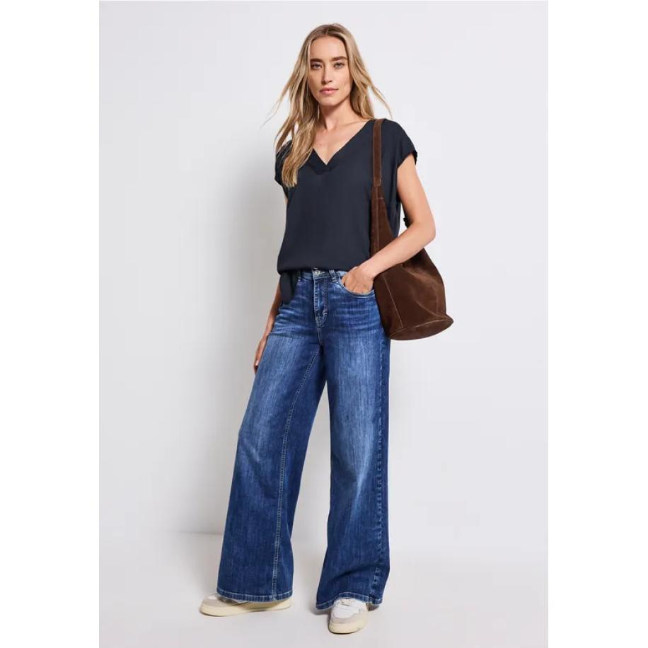 Street One V-hals blouse shirt Blauw