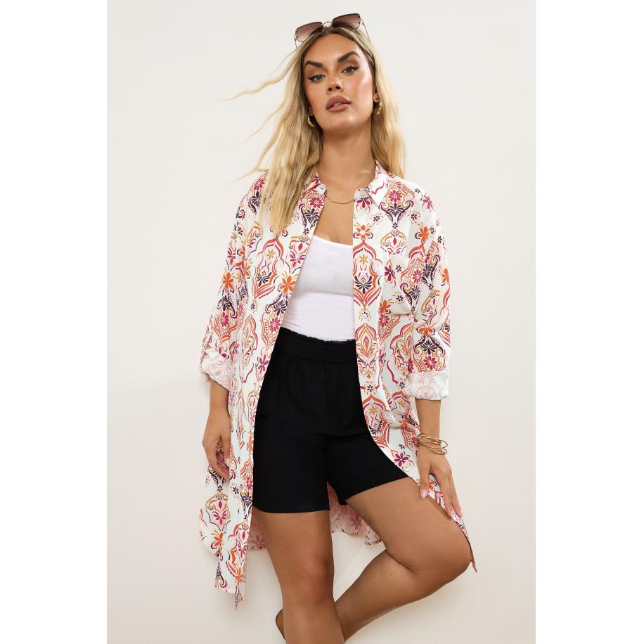 Yours Curve Wit Paisley Print Lang Shirt Size 66-68 Wit